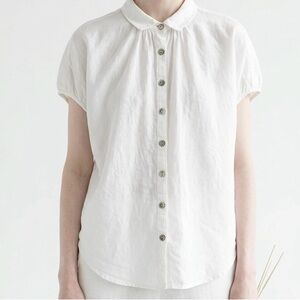 Grae Cove 100% Linen Puff Sleeve Blouse White S Minimalist Boxy Top